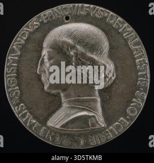 Darstellung von Sigismondo Pandolfo Malatesta, Herr von Rimini und Fano (1417–1468), mit Renaissanceformat, edlen Merkmalen und zeremonieller Kleidung, von Matteo de’ Pasti im Jahr 1446. Stockfoto