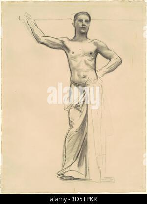Diese Studie von John Singer Sargent um 1921 zeigt Apollo für „Apollo und die Musen“. Die Arbeit konzentriert sich auf die Anatomie, Haltung und expressive Geste der Figur und dient als vorbereitende Studie für die mythologische Malerei mit mehreren Figuren. Stockfoto