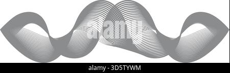 Halbtransparente graue abstrakte Form aus geschwungenen und gewellten Linien, die Gipfel und Täler auf weißem Hintergrund bilden Stock Vektor