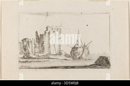 Dieser Marinebild von Stefano Della Bella aus dem Jahr 1642 zeigt Schiffe auf See. Die Arbeit konzentriert sich auf Schiffe, Takelage, Wasser, Wellen, Segel, horizont, Himmel und italienische Drucktechniken aus der Mitte des 17. Jahrhunderts. Stockfoto