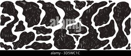 Abstrakte Formen mit Blob-Linolschnitt. Unregelmäßiger Hintergrund für flüssige Elemente in freier Form. Abstrakte Amöbenflecken. Ungleichmäßiger Camouflage-Tierdruck. Einf Stock Vektor