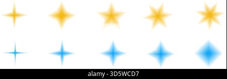 Y2K-Symbole mit Verlaufsunschärfe. Aura Textur Himmel funkeln Symbole Formen. Blau und gelb blinkende Zeichen mit Abstufung eingestellt. Vektor erzeugt Funken Stock Vektor