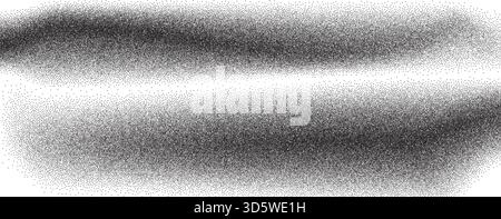 Rauschpinsellinien-Gradient. Hintergrund mit Körnung. Abstrakte Dotwork-Textur in Grunge. Verblasste schwarz-weiße Halbtonabdeckung. Punktabstufung. Vektor-di Stock Vektor