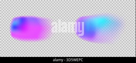 Unregelmäßige Verlaufsformen. Vektorviolett und blau flüssige Figuren. Glühen Sie helle, durchscheinende Blob-Form. Ungleichmäßige Stellen. Fluoreszenzfleck mit Gradation noi Stock Vektor