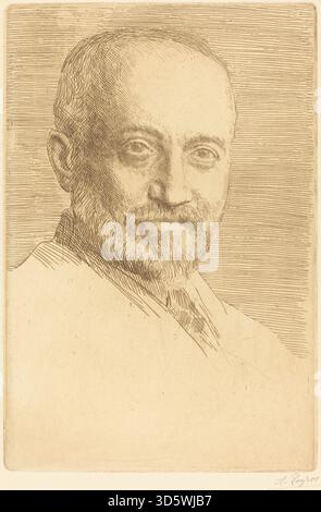 Dieser Druck von Alphonse Legros zeigt CJ Knowles auf der zweiten Platte und zeigt ein detailliertes Porträt, Gesichtszüge, Kleidung und gravierte Linien, die für Legros' Ätztechnik charakteristisch sind. Stockfoto