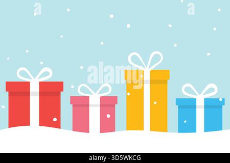 weihnachtsgeschenke im Schnee, perfekt für saisonale Karten, Banner und Weihnachtsmotive - Vektorillustration Stock Vektor