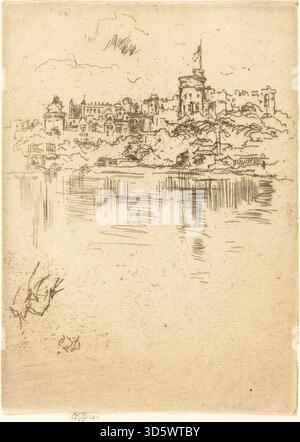 Gemälde von James McNeill Whistler aus dem Jahr 1887, in dem eine Szene in Windsor dargestellt wird, die architektonische Merkmale, Landschaftselemente, Figuren, tonale Subtilität, und Pinselarbeiten aus dem späten 19. Jahrhundert. Stockfoto