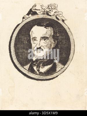 Dieses Gemälde von Edouard Manet aus dem Jahr 1860 stellt Edgar Allan Poe dar, der seine Gesichtszüge, Kleidung und seinen Ausdruck mit Liebe zu realistischen Details und Öl-auf-Leinwand-Technik einfängt. Stockfoto