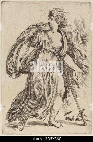 Ein Kupferstich von Stefano Della Bella, der den Selbstmord von Dido illustriert und ihre Pose, ihren Ausdruck und ihren erzählerischen Moment aus der klassischen Mythologie darstellt. Stockfoto