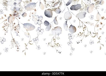 Aquarellfarbe Eukalyptus Nahtloser Botanischer Rand Stockfoto