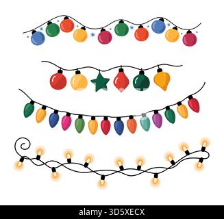 Satz von bunten Weihnachtslicht Girlande Vektor Kunst Stock Vektor