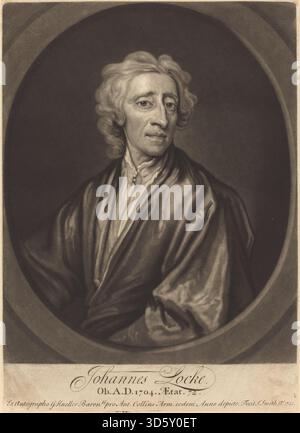 John Smiths Werk nach Sir Godfrey Kneller aus dem Jahr 1721 zeigt den Philosophen John Locke, der Gesichtszüge, Ausdruck, Haltung und formale Porträtkomposition im europäischen Barockstil betont. Stockfoto