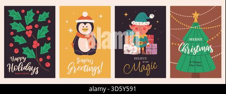 Frohe Weihnachten und Happy New Year Poster. Stock Vektor