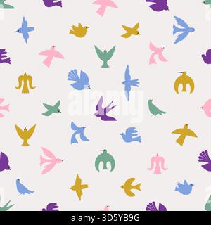 Abstrakte Silhouetten mit nahtlosem Muster. Einfache Vögel im minimalistischen Stil, fliegende Schwalbe und Taube. Dekorative Druckvorlage, heute Vektor-Backgr Stock Vektor
