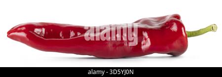 Paprika aka roter Snackpfeffer, süßer Spitzpfeffer, seitlich liegend. Isoliert auf weißem Hintergrund Stockfoto