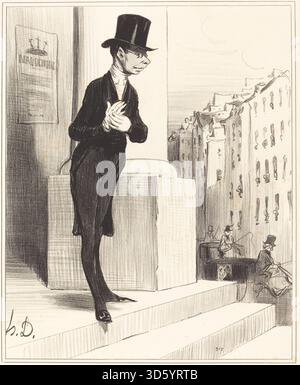 Eine Lithografie von Honoré Daumier aus dem Jahr 1841 mit dem Titel „Pique-Assiette“, die eine Figur oder Figuren darstellt, die Nahrung oder Ressourcen von anderen nehmen, Gesten, Haltung und Interaktion zeigen und soziales Verhalten und Beobachtung im Frankreich der Mitte des 19. Jahrhunderts widerspiegeln. Stockfoto