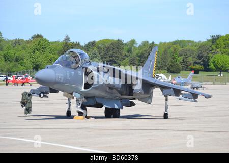 AV-8B+ Harrier II der VMA-542 „Black Tigers“ USMC auf der Quonset Regional Airport Rhode Island Air Show; diese Einheit ist jetzt mit der F-35 ausgestattet Stockfoto