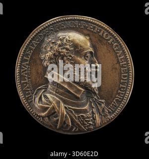 Jean Louis de Nogaret de la Valette (1554–1642), Herzog von Epernon und Oberst General der Infanterie, wird auf der Vorderseite der Medaille von Guillaume Dupré aus dem Jahr 1607 gezeigt, die seine militärische Führung und seinen Adelsstand unterstreicht. Stockfoto