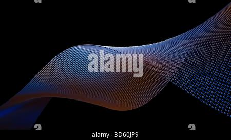 Abstrakte 3D-Kugelwelle mit blauem und orangefarbenem Gradient | futuristischer Daten- und Technologiehintergrund. 3D-Rendering Stockfoto