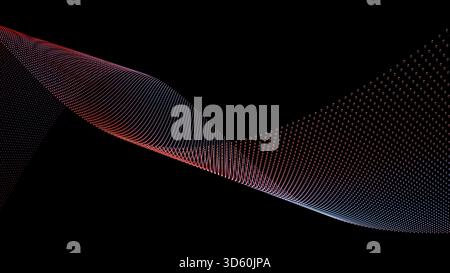 Abstrakte 3D-Teilchenwelle mit rotem und blauem Gradient | Hintergrund für digitale Technologie und Datenstrom. 3D-Rendering Stockfoto
