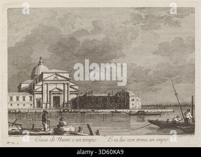Casa de' Numi, herausgegeben von Joseph Wagner nach Canaletto um 1760, zeigt ein venezianisches Gebäude aus dem 18. Jahrhundert mit architektonischen Details, Fenstern, Balkonen und umgebender Stadtlandschaft, die das Stadtbild und die Architektur Venedigs widerspiegelt. Stockfoto