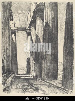 Der Portikus des Parthenon zeigt den klassischen griechischen Tempel in Athen und betont seine Säulen, Giebel und architektonischen Details aus einer Frontalperspektive. Stockfoto
