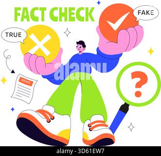 Fakt-Check-Vektor-Illustration mit Mythen vs. Fakten News für einen gründlichen Evidenzvergleich und genaue Informationsüberprüfung in einem flachen Hintergrund Stock Vektor