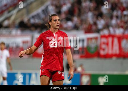 Attard, Malta. November 2025. Alexander Satariano aus Malta beim Spiel der Gruppe G der europäischen Qualifikation zur FIFA-Weltmeisterschaft 2026 zwischen Malta und Polen im Ta'Qali National Stadium in Attard, Malta am 17. November 2025 (Foto: Andrew SURMA/SIPA USA). Quelle: SIPA USA/Alamy Live News Stockfoto