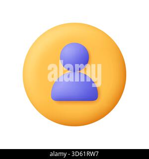 Lilafarbene Schaltfläche mit gelbem Kreis für das Zeichen des Benutzerprofils. Benutzerprofil, Kontakt. Soziale Medien, Kommunikation, Identität, Kontoverwaltung und Benutzeroberfläche Stock Vektor