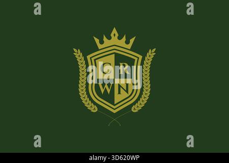 Elegantes Wappen mit Krone, Schild, Lorbeerkranz und goldenen Akzenten für Logo und Branding Stock Vektor