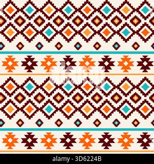 Muster der amerikanischen Ureinwohner. Geometrische Stammeselemente, ethnische Ornamente, mexikanischer Stil, traditionelle indische Motive. Textil, Geschenkpapier, Tapete Stock Vektor