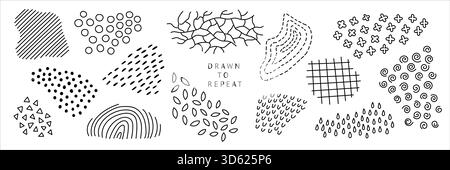 Handgezeichnete, dekorative, nahtlose Texturelemente für abstraktes Oberflächendesign Stock Vektor