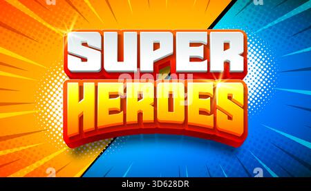 Comic-Superhelden-Design mit farbenfroher 3D-Zeichentrickschriftart auf Retro-Movie-Hintergrund. Vector Premium Typografie Schriftzug Illustration Vorlage für Stock Vektor