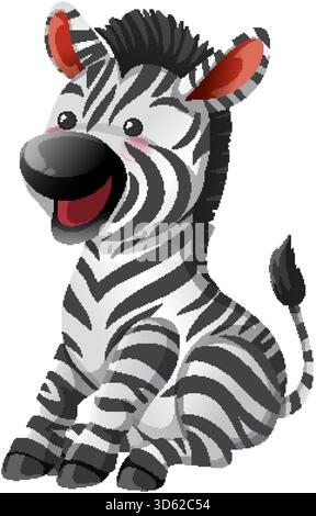 Niedliche Vektor-Zebra-Illustration mit kräftigen Streifen, hellen Farben und verspieltem Zeichentrickstil Stock Vektor