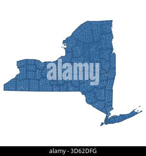 Vektor-Umrisskarte des Bundesstaates New York, unterteilt in Countys und Townships Stock Vektor