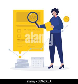 Eine Frau, die eine Vektorillustration für Steuerberichte analysiert Stock Vektor