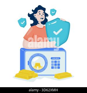 Gold sparende Investitionsversicherung Schutz Vektor-Illustration Stock Vektor