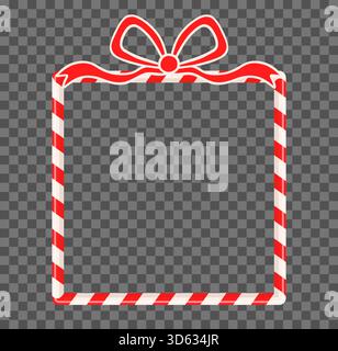 Quadratischer Vektor-Rand, rote und weiße Streifen Zuckerrohr Rahmen mit Schleife für Weihnachtseinladungen und Grußkarten Stock Vektor