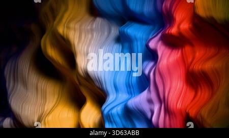 Farbenfrohe abstrakte Wellen, die in lebendigen Farbtönen fließen, erzeugen einen faszinierenden visuellen Effekt in einem digitalen Kunstwerk Stockfoto