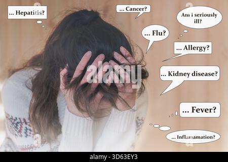 Porträt einer jungen Frau mit Hypochondrien (Krankheit Angststörung, Hypochondriasis) Stockfoto