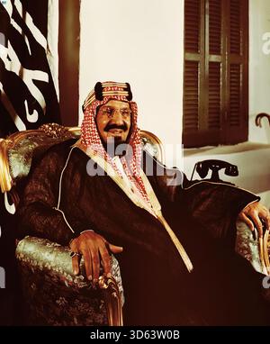 8. Januar 1926. Ibn Saud wurde zum Herrscher des Königreichs Hedschas gekrönt. Offizielles Porträt von König Abdulaziz, dem Gründer des Königreichs Saudi-Arabien. 1940er Jahre Stockfoto