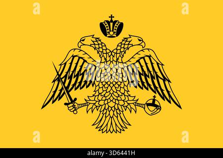Griechisch-orthodoxe Kirchenflagge mit gelbem Feld und schwarzem doppelköpfigen Byzantinischen Adler. Repräsentiert das orthodoxe Christentum und das byzantinische Erbe. Stock Vektor
