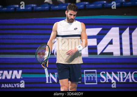 Bergamo, Italien. November 2025. Andrea Pellegrino (ITA) während ATP Challenger Bergamo, internationales Tennisspiel in Bergamo, Italien, 18. November 2025 Credit: Independent Photo Agency/Alamy Live News Stockfoto