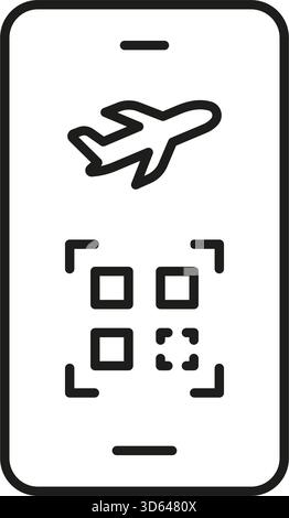 Symbol „Mobile Boarding Pass Line“. Digitales Flugticket Und Qr Code Travel Symbol. Check-In Für Flüge Und Mobile Tickettechnik. Bearbeitbare Kontur Stock Vektor