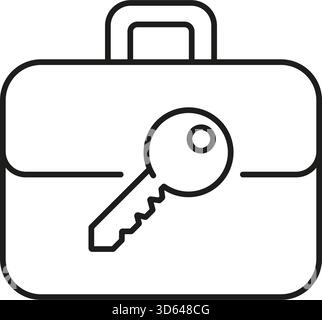 Aktenkoffer Mit Key Line-Symbol. Symbol Für Sicheren Geschäftszugriff, Vertraulichkeit Und Datenschutz. Sicherheit Und Datenschutz. Bearbeitbare Kontur Stock Vektor