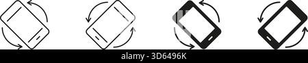 Ausrichtung des Smartphones: Linie ändern und Symbolsatz durchgehend. Drehung des Bildschirms „Digital Device“ (digitales Gerät) mit Pfeilen zur Darstellung des Symbols „Tilt“ (Neigen), „Flip“ (Spiegeln) und des Symbols Stock Vektor