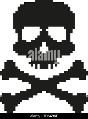 Pixelbild Für Schädel Und Crossbones. Symbol Für Gefahr, Toxizität Und Gefahrenwarnung. Piratenmotiv Und Warnschild. Abbildung Des Isolierten Vektors Stock Vektor