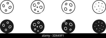 Mondphasen Linie Und Durchgehend Symbolsatz. Mondzyklus, Astronomie Und Himmelsbeobachtungskontur Und Silhouettensymbol. Weltraumforschung Und Wissenschaft Stock Vektor