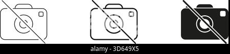 Keine Fotografie Zulässig Kamerazeile Und Ausgefülltes Symbol Gesetzt. Bildbeschränkungen, Datenschutz Und Richtlinien Zum Verzicht Auf Fotos, Übersicht Und Silhouettensymbol Stock Vektor