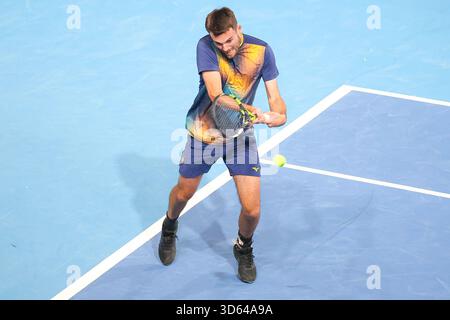 Bergamo, Italien. November 2025. Theo Arribage (FRA) während ATP Challenger Bergamo, internationales Tennisspiel in Bergamo, Italien, 18. November 2025 Credit: Independent Photo Agency/Alamy Live News Stockfoto